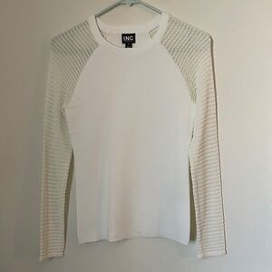INC International Concepts Women's Cream Textured Sleeve Top